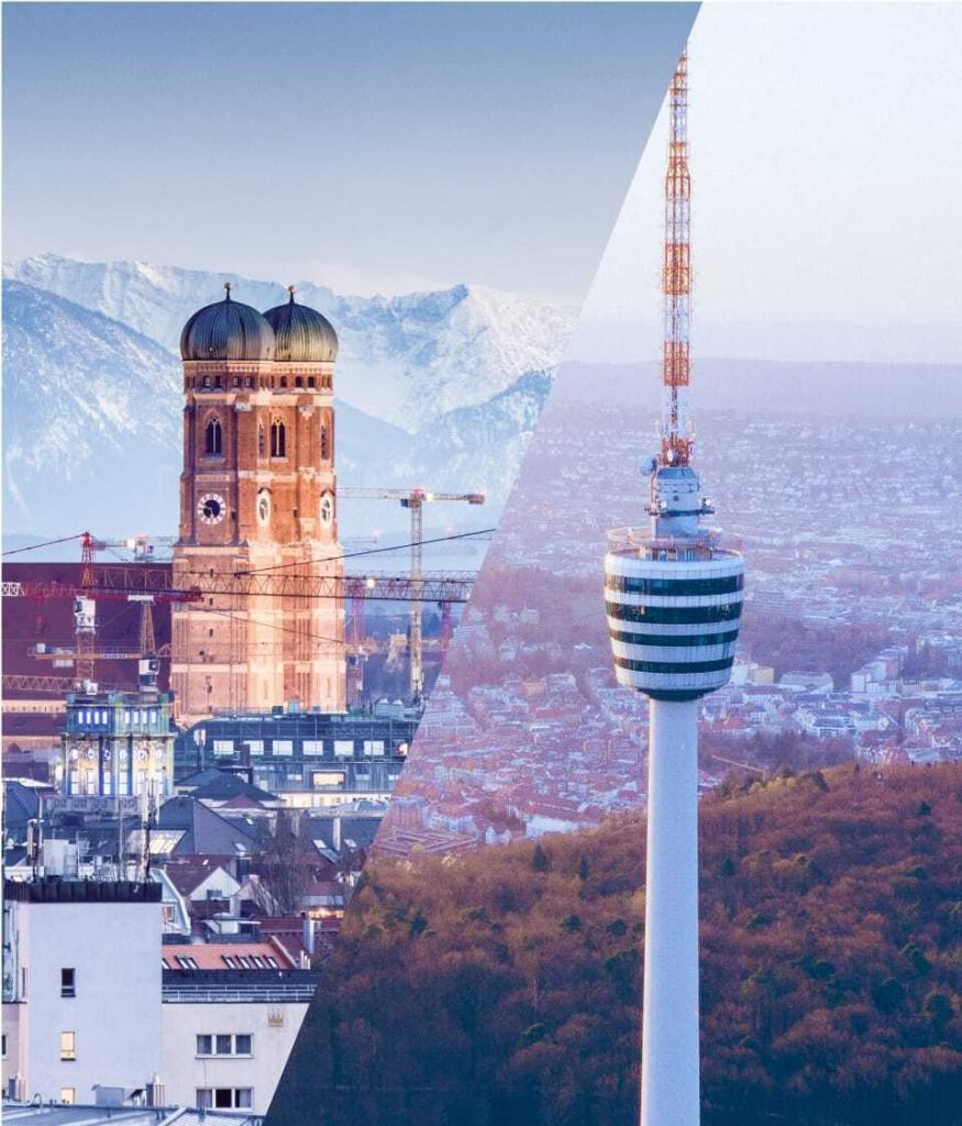 Ein Vergleich der Skyline von München und Stuttgart