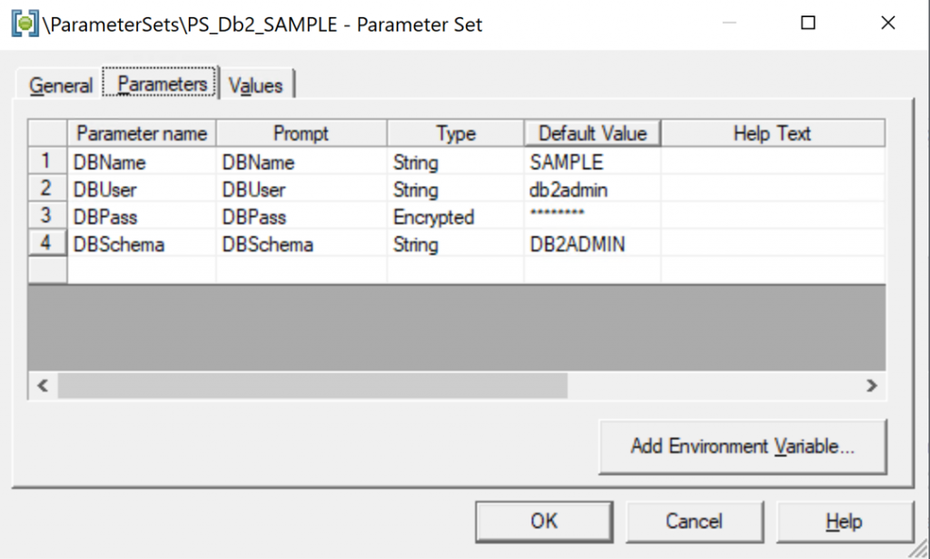 Parameter Set Default-Werte